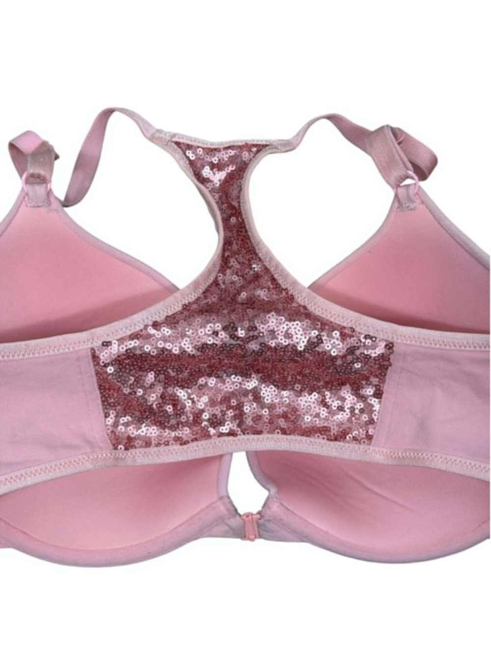 Victoria's Secret Pink Bra Sequin Racerback Push Up Front Close Womens Size 34DD - Picture 3 of 4